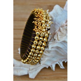 Dark Brown Silk Thread Bangles with Pearls and Ghungroos